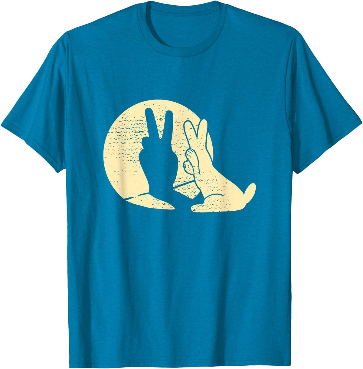 Rabbit Shadow Peace Sign T-Shirt in Sapphire Blue