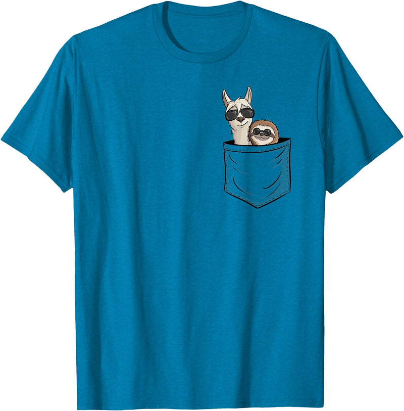 Llama Alpaca Gifts By Skizzenmonster Hipster Llama & Sloth With Sunglasses T-Shirt - Sapphire Blue