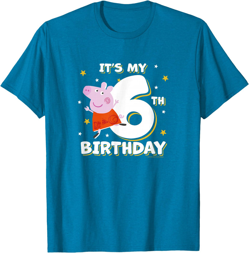 Peppa Pig It's My 6th Birthday Holiday Stars Celebration T-Shirt - Sapphire Blue