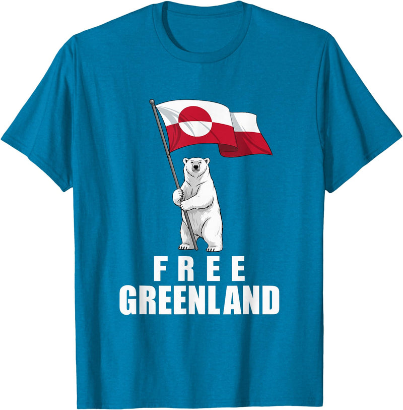 Free Greenland Shirts For Men Women Free Greenland Bear with Flag Greenlanders Kalaallit T-Shirt - Sapphire Blue