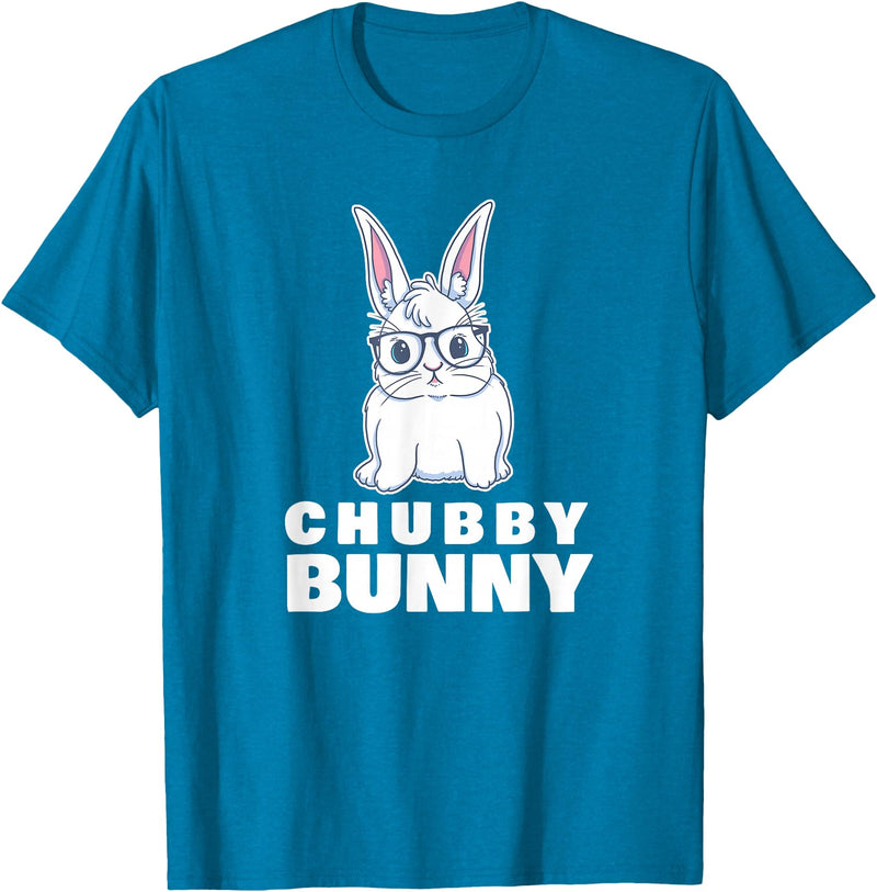 Chubby Bunny Cute Rabbit Love Fat T-Shirt in Sapphire Blue