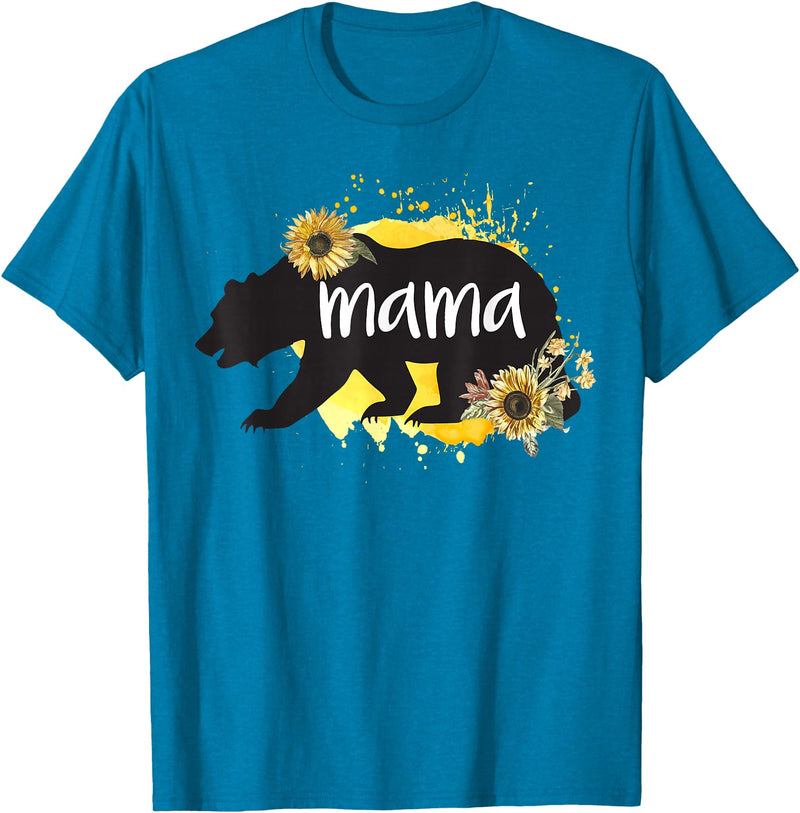 Classy Mom Quotes Co. Mama Bear Sunflower Cute Watercolor Best Mom Ever Theme T-Shirt - Sapphire Blue