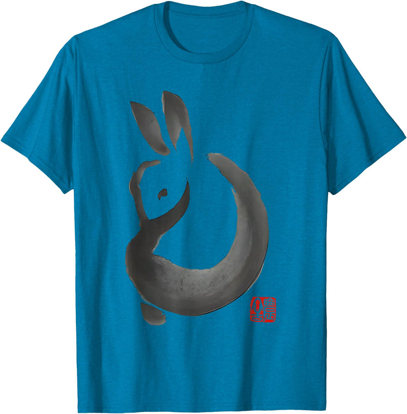 Cute Rabbit Lover Bunny Graphic T-Shirt (White) in Sapphire Blue