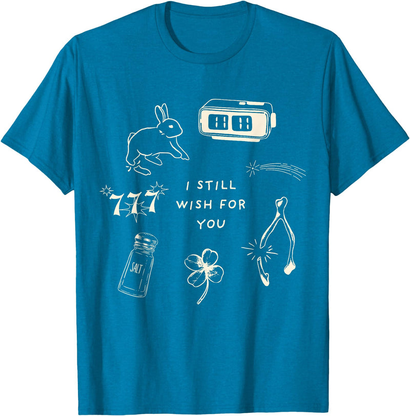 I Still Wish for You Lucky Rabbit 1111 Stars Clover Signs T-Shirt in Sapphire Blue