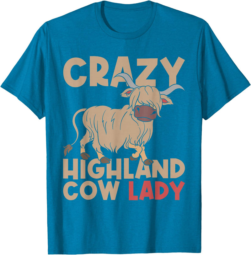 Scottish Animal Hairy Highland Cow Gift Crazy Highland Cow Lady Women Farmer Scottish Highland Cow T-Shirt - Sapphire Blue