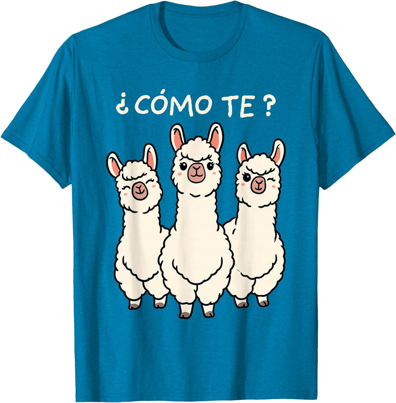 GoshWow Como Te Llamas Shirt Funny Llama Spanish Teacher Joke T-Shirt - Sapphire Blue