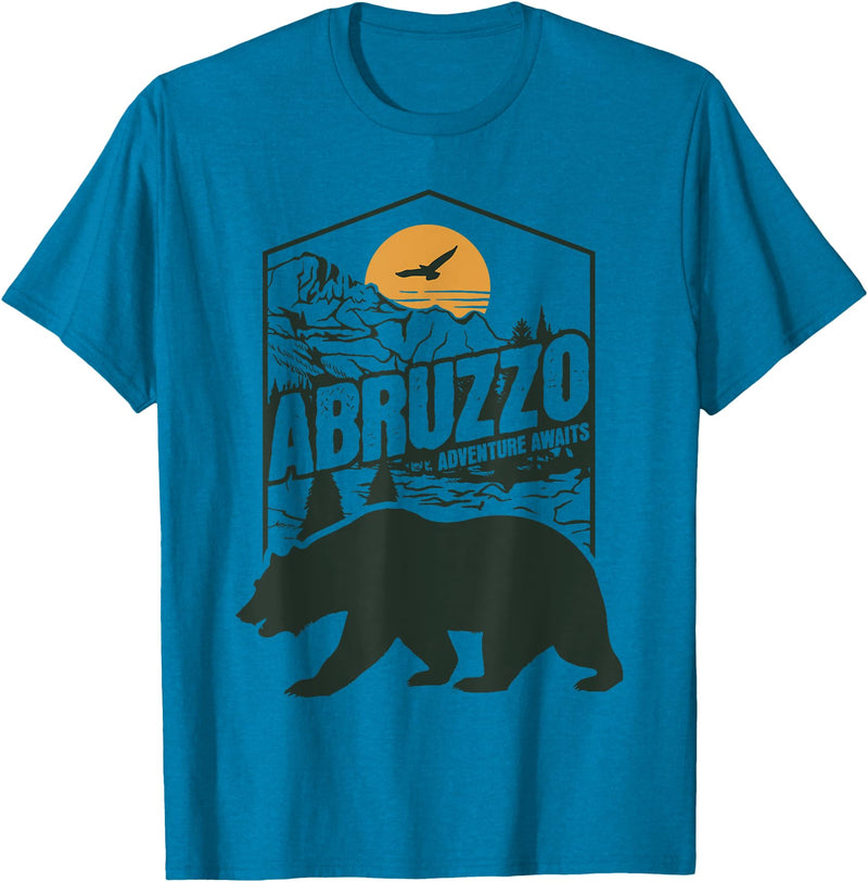 Outfit per Trekking ed Escursioni in Abruzzo Abruzzo Adventure Awaits Marsican Abruzzese Bear T-Shirt - Sapphire Blue