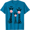 Bubble Safari Graphics Cute Giraffe Trio Blowing Bubble Gum with Sunglasses T-Shirt - Sapphire Blue