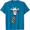 Giraffe with Glasses Zoo Animal Giraffe with Glasses for Zoo Animal Lovers T-Shirt - Sapphire Blue