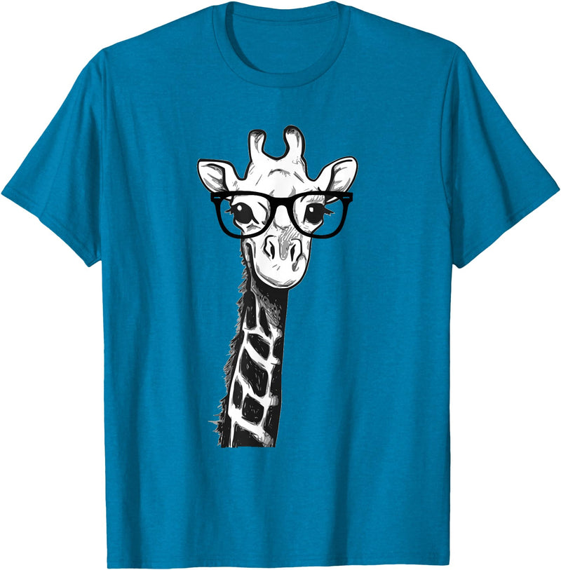 Giraffe with Glasses Zoo Animal Giraffe with Glasses for Zoo Animal Lovers T-Shirt - Sapphire Blue
