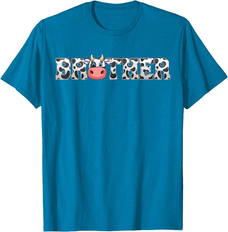 ETHRLO cow im one birthday decorations Shirts Brother Cow Print Cowboy Animal Pattern Farmer Cow Brother T-Shirt - Sapphire