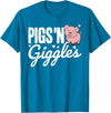 The Cute Pig Farming Apparel Co. Pigs 'n Giggles Funny Farm Pig Farmer Pigs Women Girls T-Shirt - Sapphire Blue