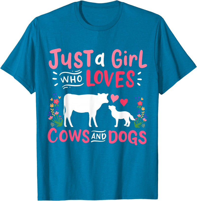 Cow Lover Gift Just a Girl Who Loves Cows and Dogs Farmer T-Shirt - Sapphire Blue