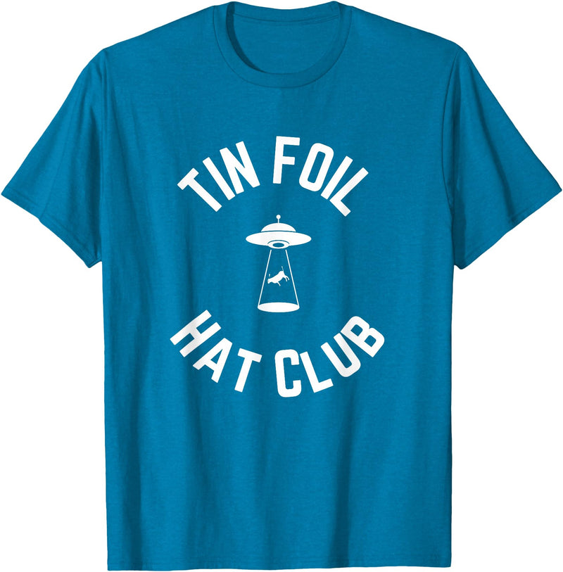 Tin Foil Hat Club with UFO Cow Abduction T-Shirt - Sapphire Blue