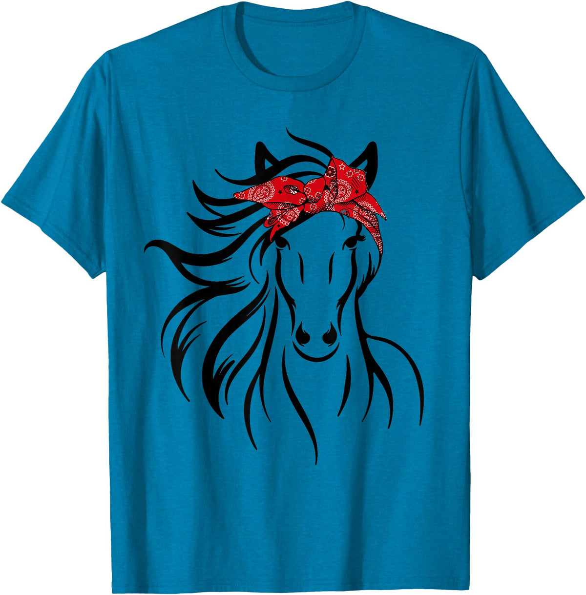 Horse Bandana Tee For Women Girls Tee Horse Bandana Tee for Horseback Riding Horse Lover T-Shirt - Sapphire Blue