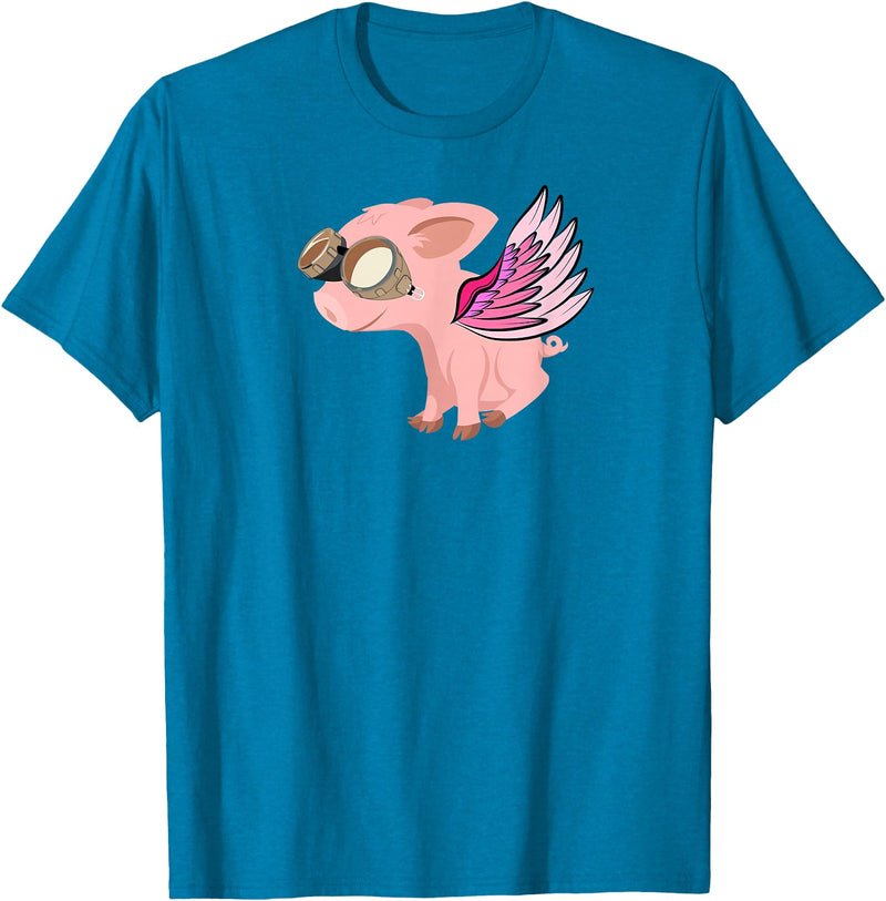 RWS235 When Pigs Fly, Flying Pig T-shirt T-Shirt - Sapphire Blue