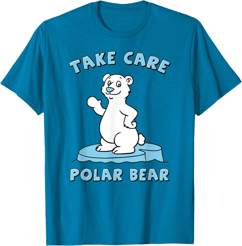 Bear Hugs Apparel Take Care Polar Bear Cute Cartoon Design T-Shirt - Sapphire Blue