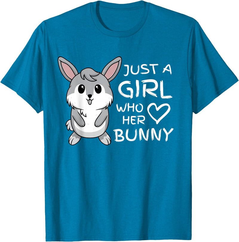 Just a Girl Who Loves Her Rabbit and Bunny Pet T-Shirt in Sapphire Blue