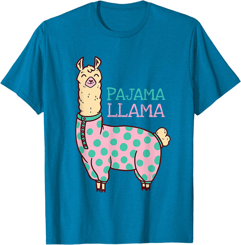 Cool Llama lovers Pyjama day Pajama Llama Cute Llama Pajama Alpaca Kids Women Girl T-Shirt - Sapphire Blue