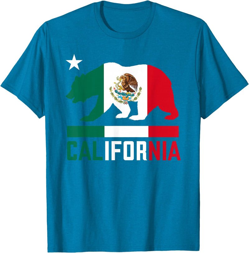 Mexican American US Apparel Co California Bear Mexican Flag State T-Shirt - Sapphire Blue