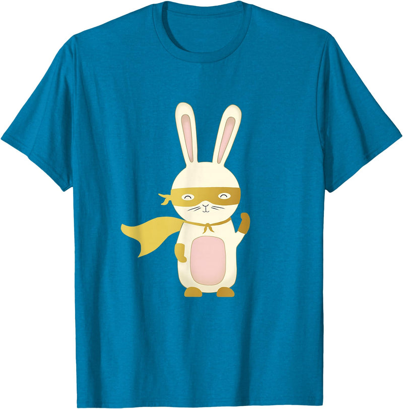 Super Rabbit for Men Women and Children - the Golden Hero T-Shirt in Sapphire Blue
