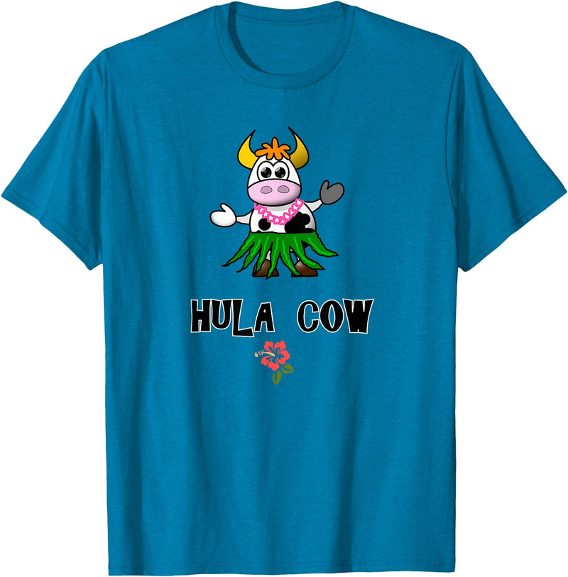 FUN DANCING ANIMALS GIFT T-SHIRTS Hawaiian Hula Dancing Cow, Funny Gift T Shirt, Dk T-Shirt - Sapphire Blue