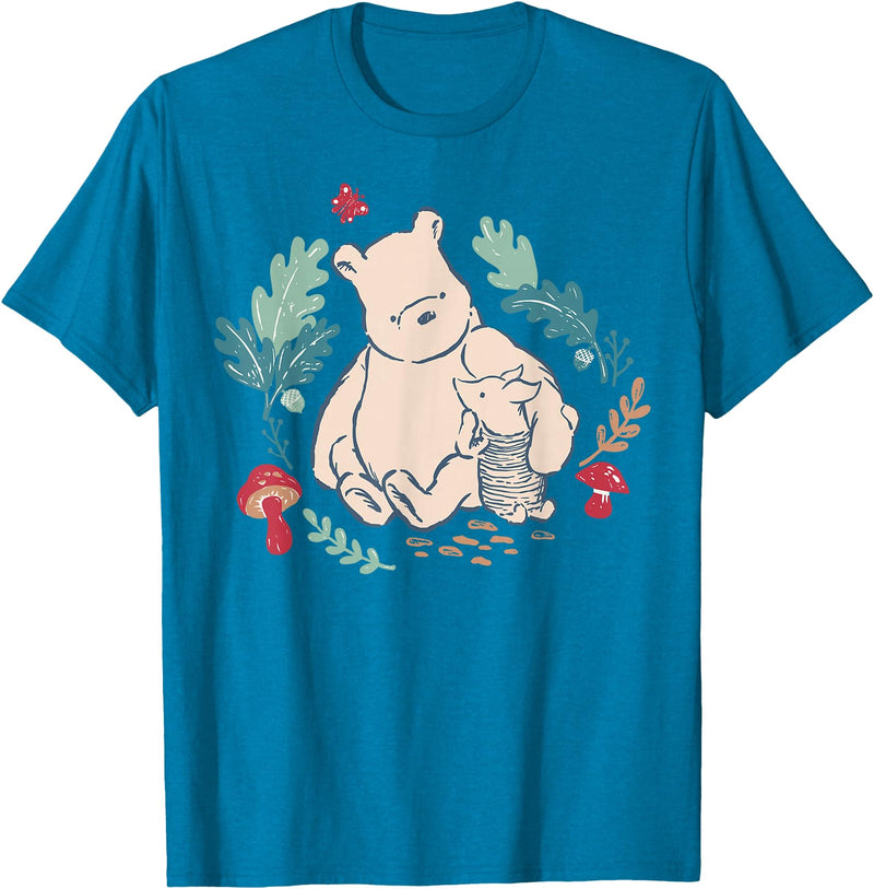 Disney Winnie The Pooh Classic Illustration Piglet and Pooh T-Shirt - Sapphire Blue