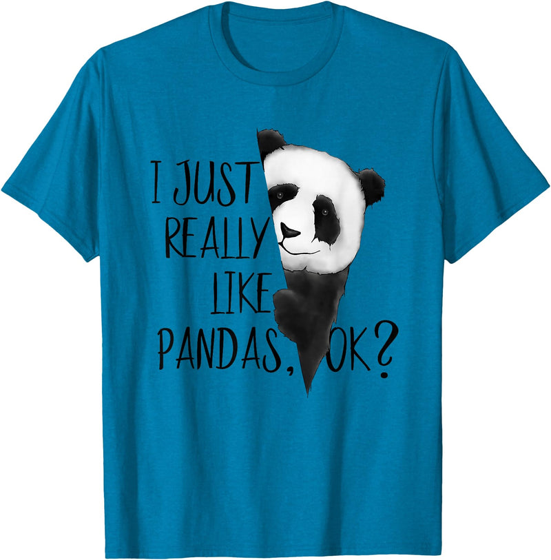 Giant Panda Fan Art SkizzenMonster I Just Really Like Pandas, OK? Funky I Love Panda Bears Art T-Shirt - Sapphire Blue