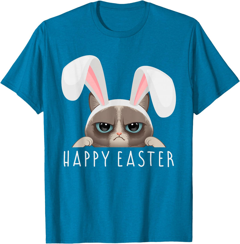 Happy Easter Bunny Funny Pajama Dress Cat Party Cute Rabbit T-Shirt in Sapphire Blue