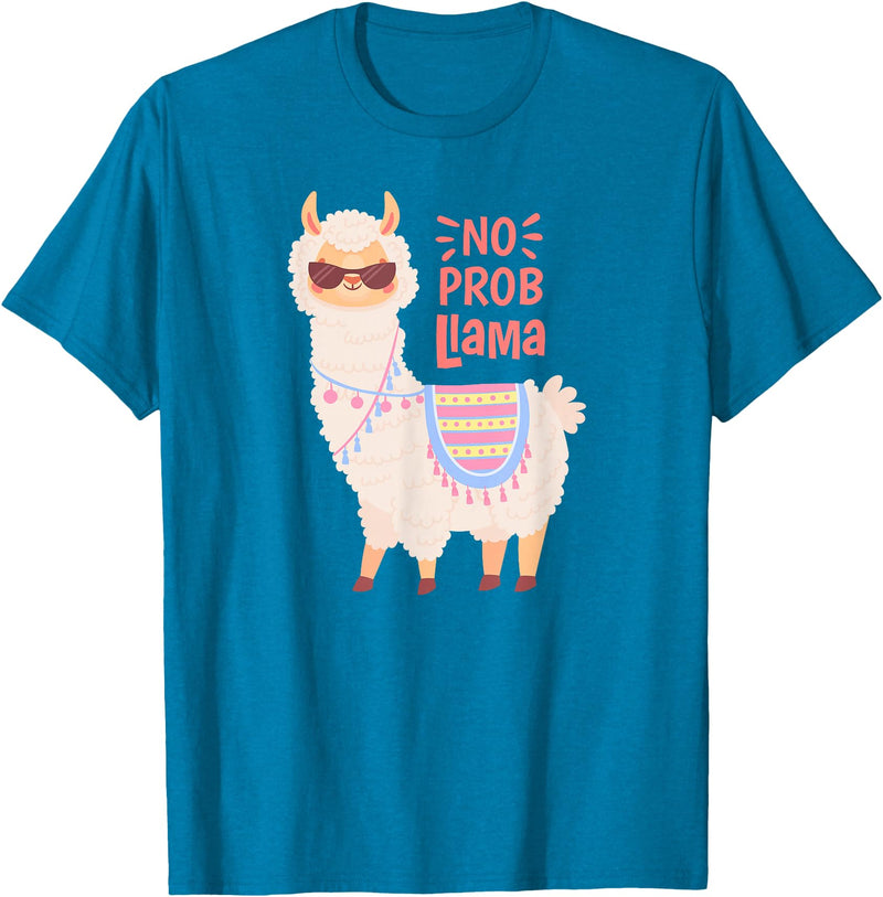 Llama & Alpaca Shirts, Cute Llama & Alpaca Outfit No ProbLlama Shirt, No Problama Shirt, Funny Alpaca Llama T-Shirt - Sapphire Blue