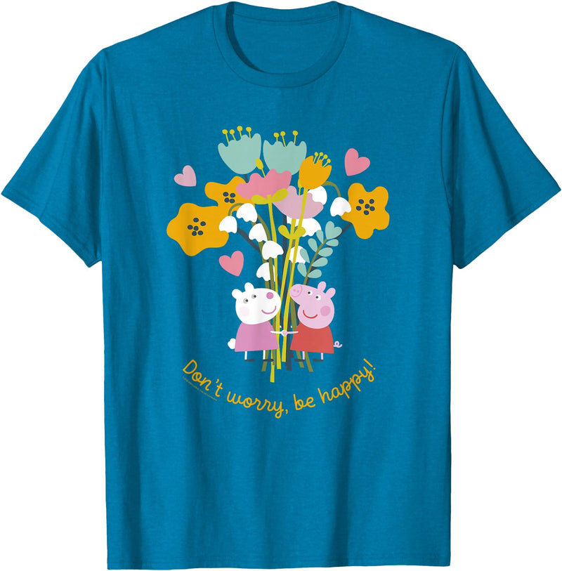 Peppa Pig Don't Worry Be Happy Floral Logo T-Shirt - Sapphire Blue