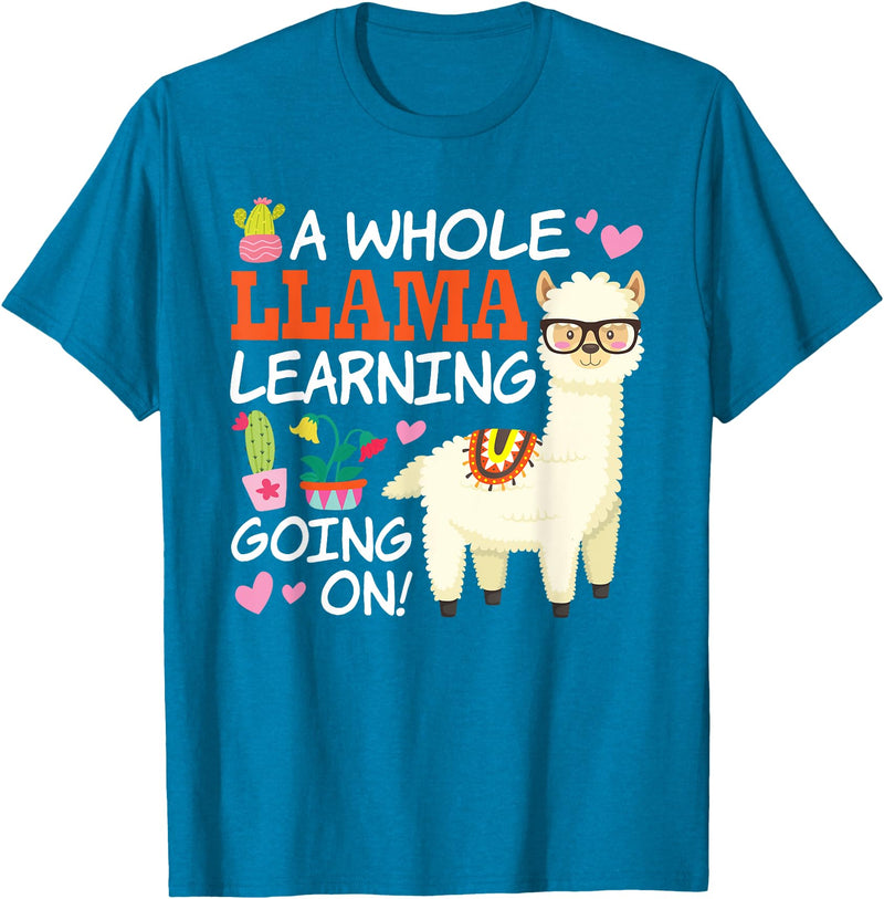 Llama School Co Llama Learning T Shirt Teachers Students Alpaca Lovers Gift T-Shirt - Sapphire Blue