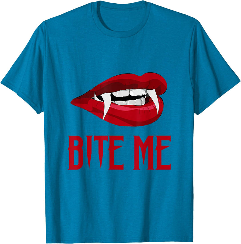 Vampire Bite Me Tees DIY Halloween Costume Tee Bite Me Shirt Vampire Teeth Easy DIY Halloween Costume T-Shirt - Sapphire Blue
