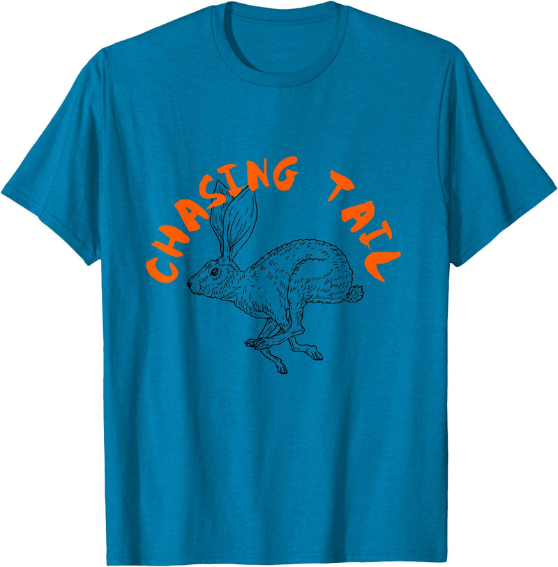 Rabbit Hunter -Chasing Tail -Hunting Cottontail -Beagle Dog T-Shirt in Sapphire Blue