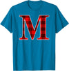 Buffalo Plaid Forever Buffalo Plaid Monogram Letter M Matching Holiday T-Shirt - Sapphire Blue