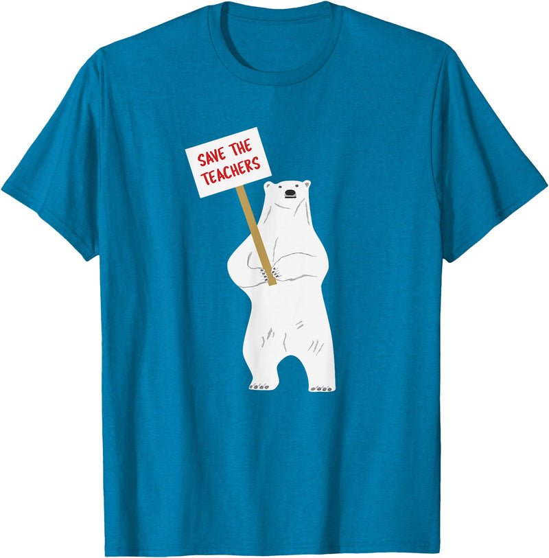 Math & Mirth Designs Save the Teachers Cute Polar Bear T-Shirt T-Shirt - Sapphire Blue