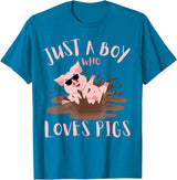 Funny Pig Lover Farm Animals Just A Boy Who Loves Pigs sunglasses In the Mud Kids Boy T-Shirt - Sapphire Blue