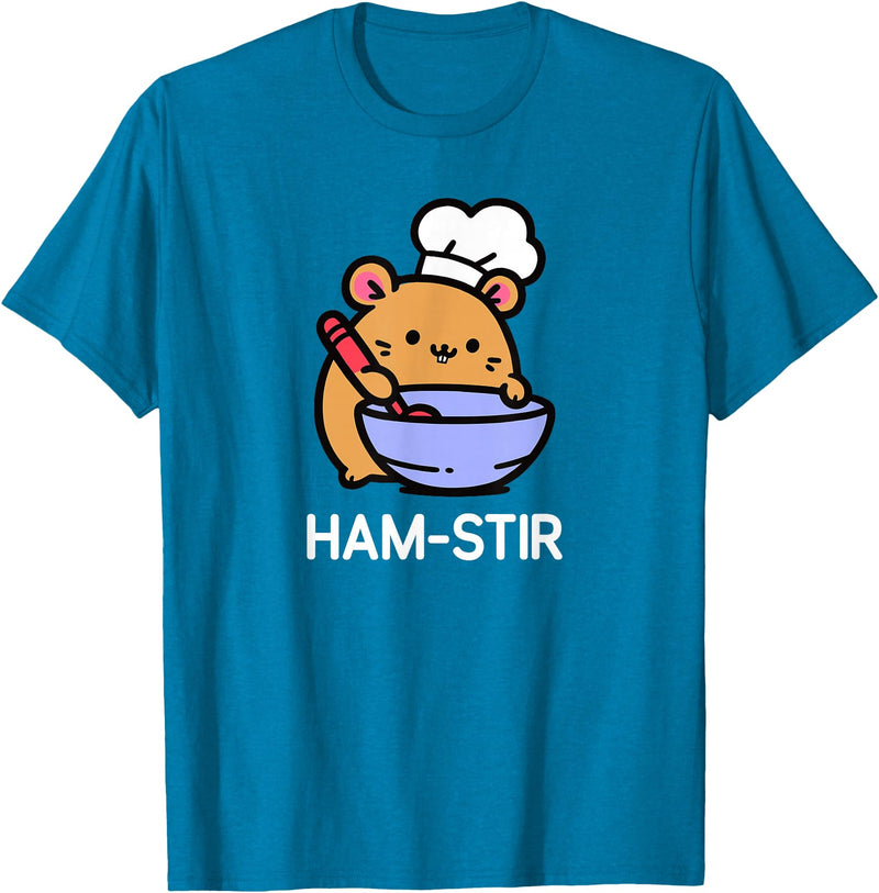 Hamster, Ham-stir Funny Jokes Sarcastic T-Shirt - Unisex-Adults & Kids - Black - Small - Short Sleeve - Cotton Blend - Classic Fit - Crew Neck - T-Shirt - Sapphire Blue