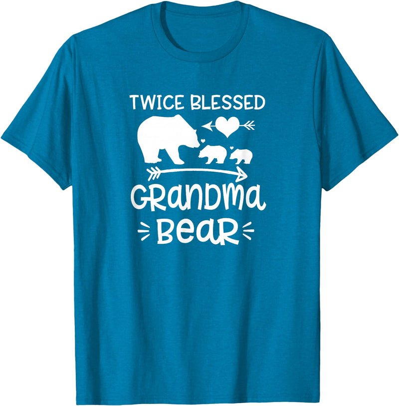 Grandparents Gifts By HustlaGirl Twice Blessed Grandma Bear Shirt Grandmas With Two Grandkids T-Shirt - Sapphire Blue