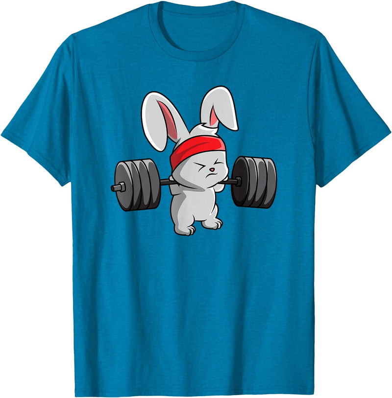 Bunny Gym , Rabbit Fitness Weightlifting T-Shirt in Sapphire Blue