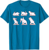 Cute Bunny Yoga Rabbit Poses and Meditation Funny T-Shirt in Sapphire Blue