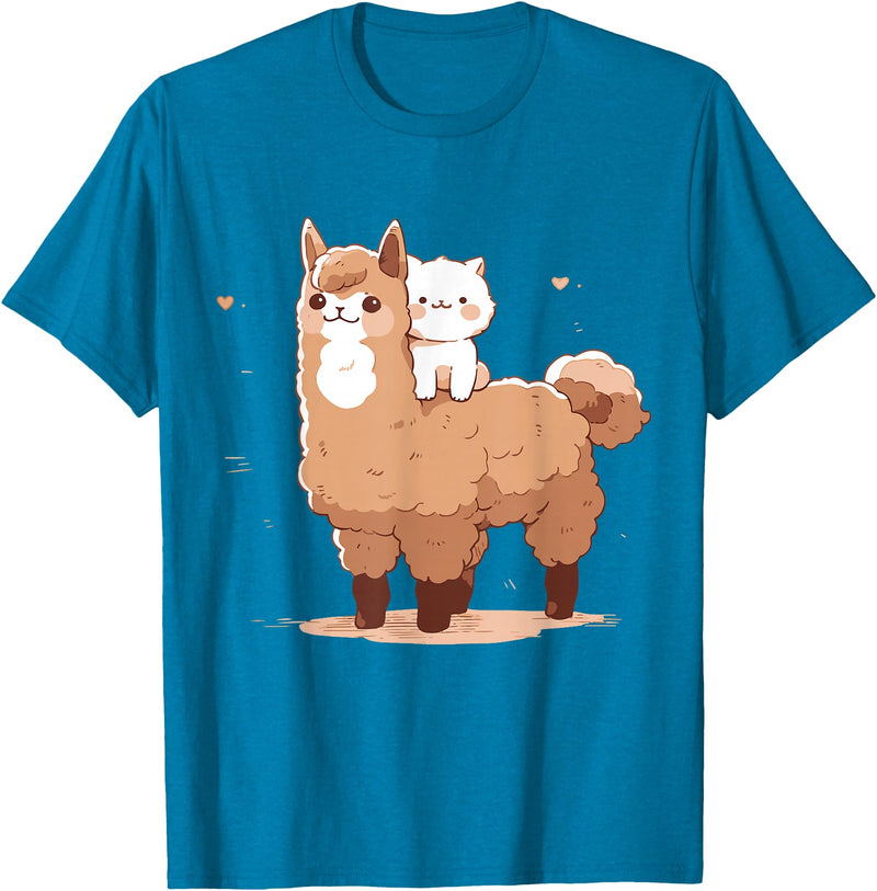 Funny Llama Alpaca Animal Lover Gifts Clothing Llama Alpaca Cat T-Shirt - Sapphire Blue