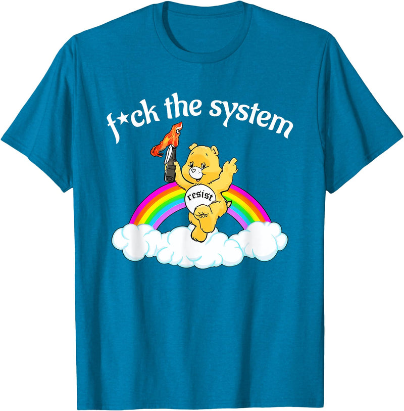 Fck The System Funny Bear Quote Fck The System Funny Bear Design T-Shirt - Sapphire Blue