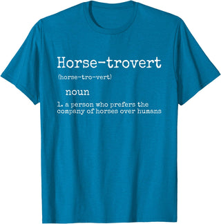 Horse By Design Tee Company Horse Gifts for Women Men Funny Equestrian Horse-trovert T-Shirt - Sapphire Blue