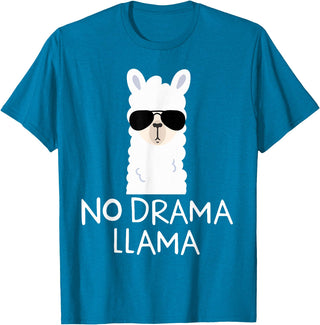No Drama No Pob-Llama Alpaca Gifts No Drama Llama Alpaca with Sunglasses Llama Lovers Gift T-Shirt - Sapphire Blue