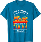 anti vegan shirt I funny bbq bacon fans A Pig, A Chicken, And A Cow Walk Into A Barbecue Bar-B-Q T-Shirt - Sapphire Blue
