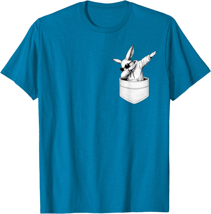 Easter Day Bunny in Pocket Cool Rabbit Men Women Kids T-Shirt in Sapphire Blue