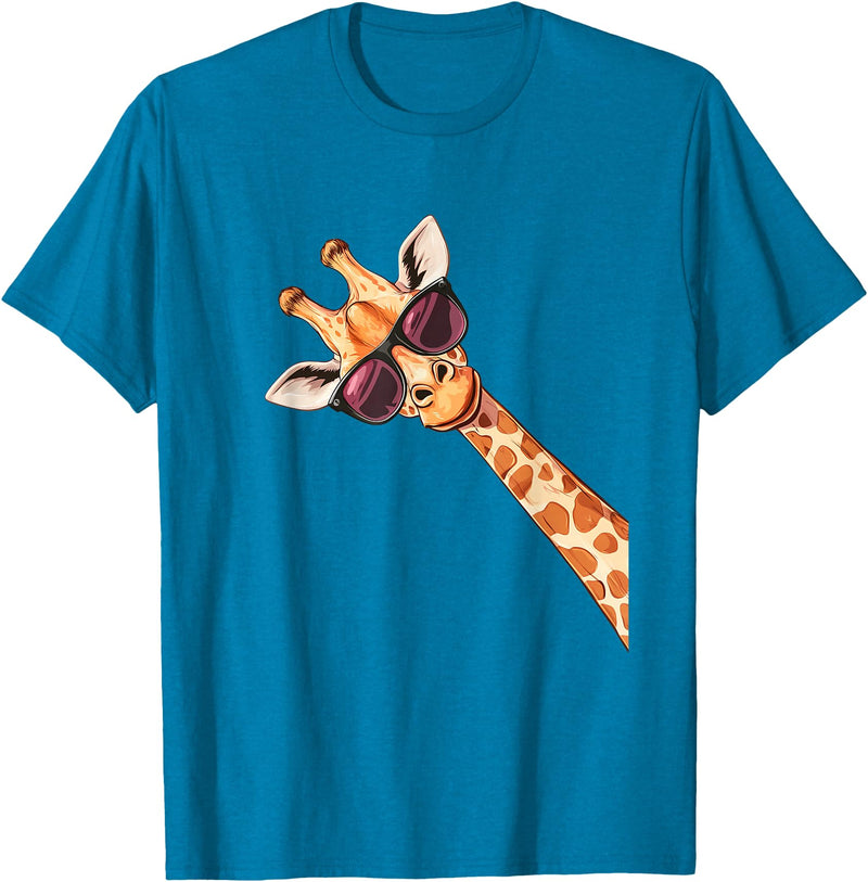 ÄGiräffeCo. Funny Giraffe Sunglasses T-Shirt - Sapphire Blue