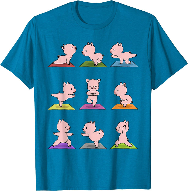 Sporty Animals & Meditating Pets Pig Yoga T-Shirt Funny Piglets In Yoga Poses Sports Tee T-Shirt - Sapphire Blue