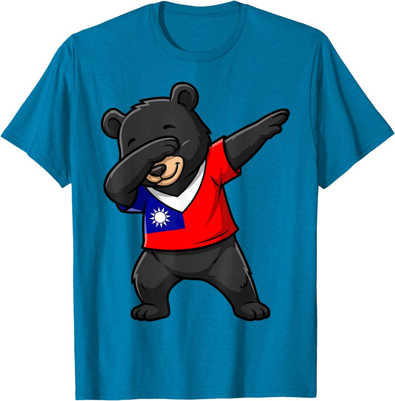 Taiwan Dabbing Bear Flag Tees Taiwan Formosan Bear Dab Pose T-Shirt - Sapphire Blue